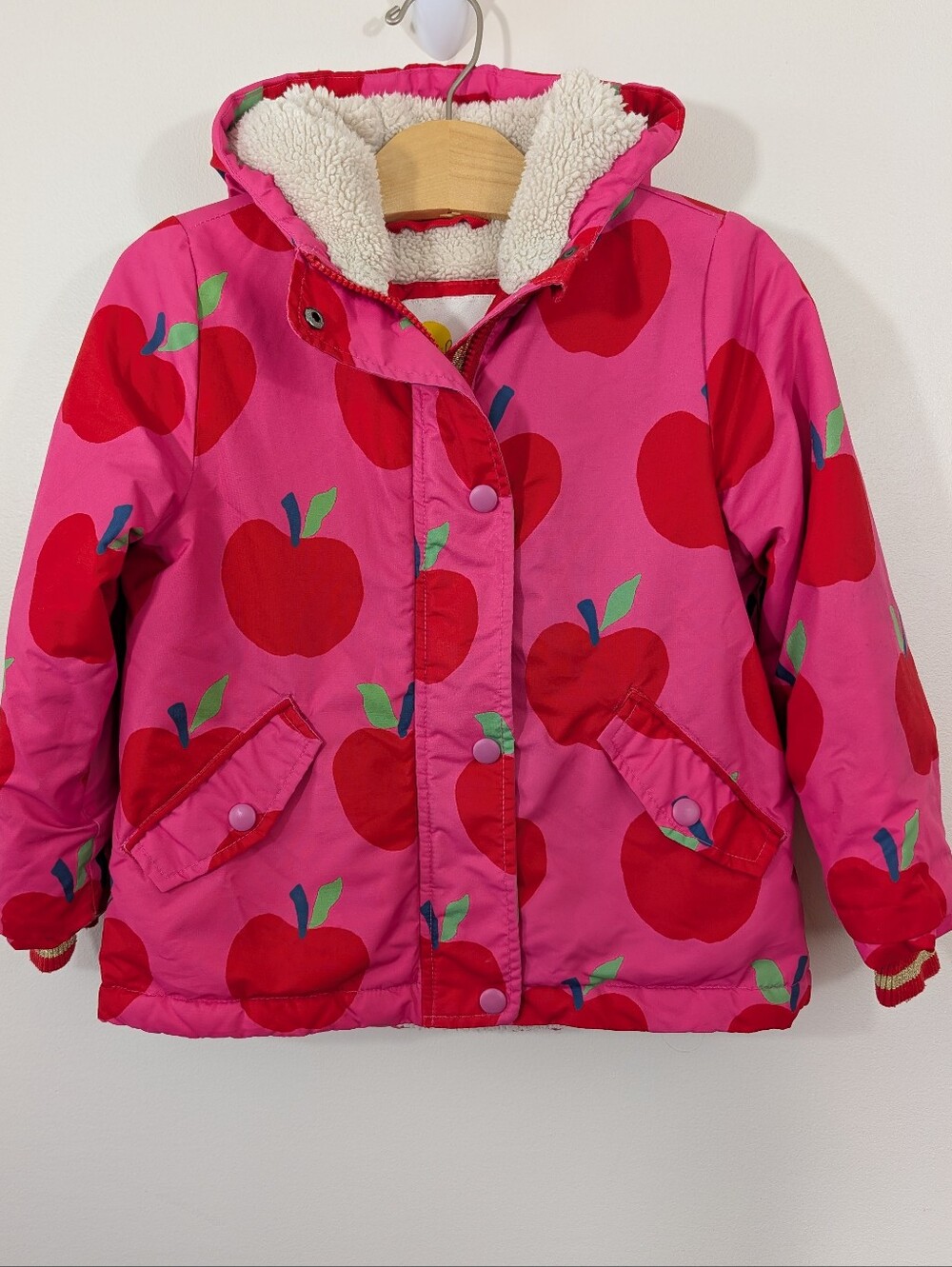 Mini Boden Hooded Jacket Apple Novelty Print Sz4-5